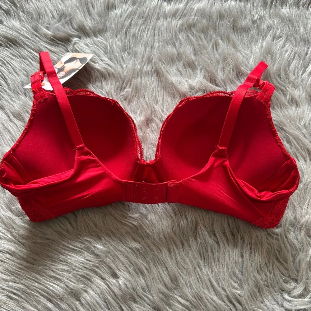 Joyspun Push Up Bra Women Size 36C Red Floral Lace Padded Underwire Back Closure
